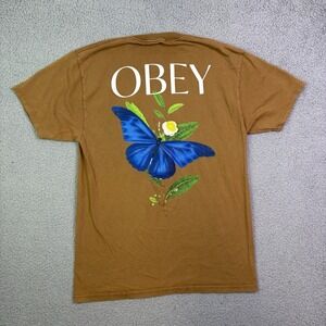 Obey T Shirt Mens Medium Brown Graphic Print Crewneck Streetwear Y2K